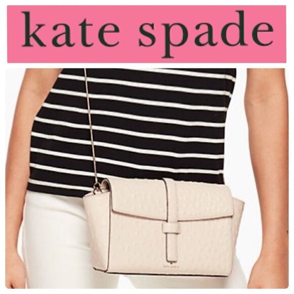 Kate Spade‎ Riversde St. Emmie Beige Chain Strap Ostrich Leather Crossbody - Picture 1 of 14